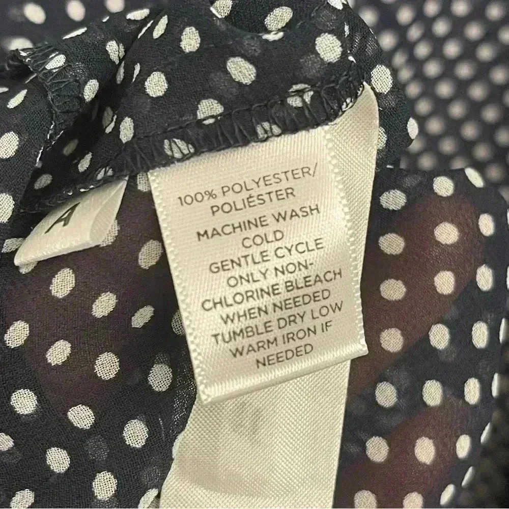 Sheer Button Down Polka Dot Blouse with Bow (Navy Blue, Black and White) - Picture 7 of 10